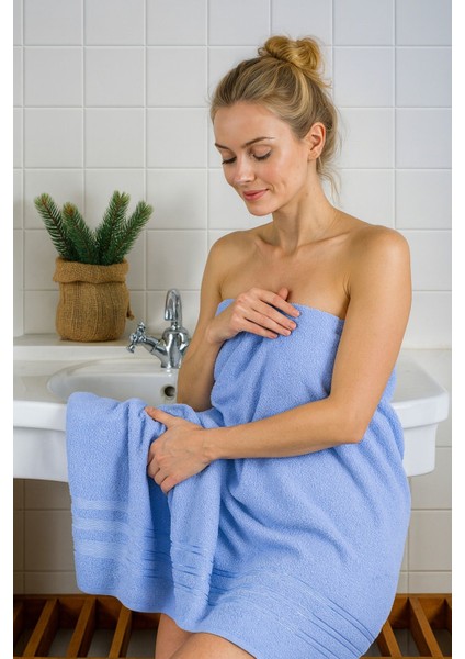 70X140 %100 Pamuk Mavi Tekli Otel Havlusu, Banyo Havlusu, Spa Havlu, Mavi Havlu modelleri