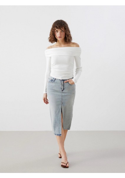 Lcw Vision Indigo Dar Fit Kadın Jean Etek