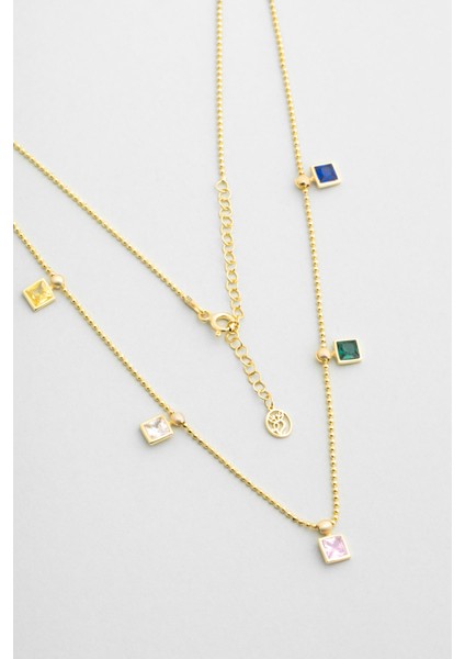 Minimal Renkler 18 Ayar Sarı Altın Kaplama 45 cm Gümüş Kolye