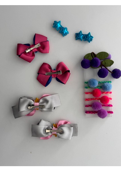 Fiyonklu Saç Tokası 14'lü – Renkli Set, Günlük & Okul modelleri