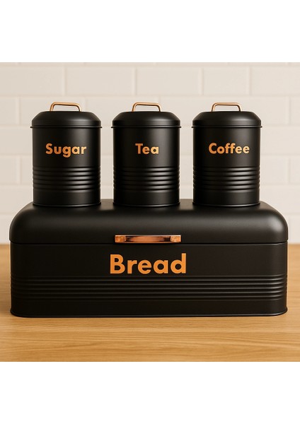 4 Lü Mutfak Seti Ekmeklikçay Kahve Şekerlik Siyah fiyatları
