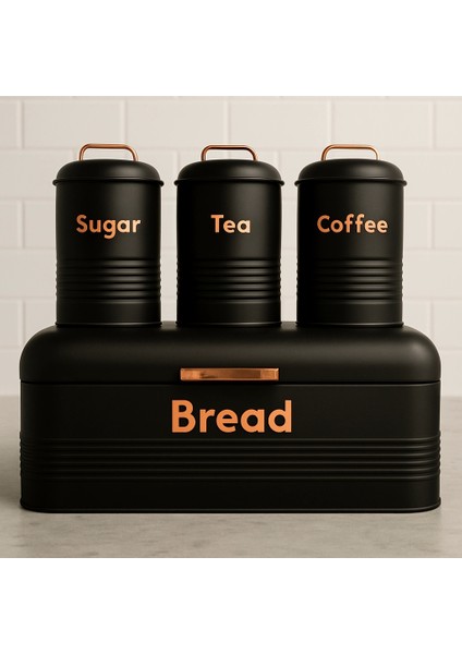 4 Lü Mutfak Seti Ekmeklikçay Kahve Şekerlik Siyah fırsatları