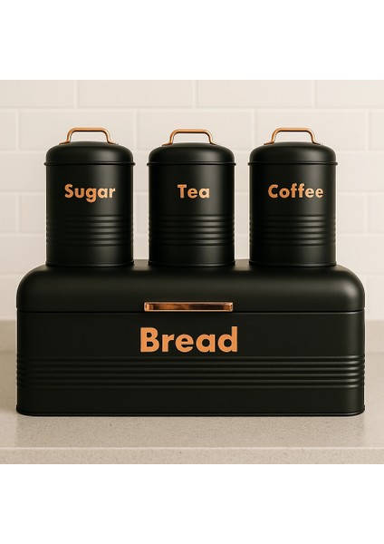 4 Lü Mutfak Seti Ekmeklikçay Kahve Şekerlik Siyah indirimleri
