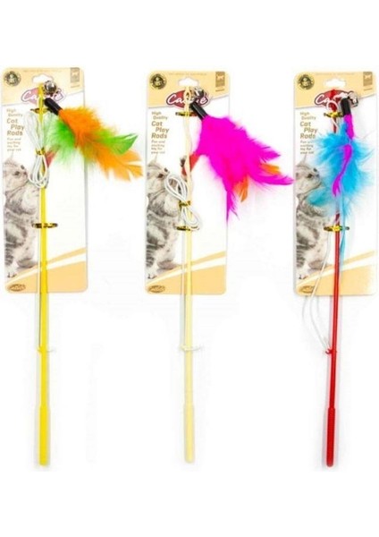 Zilli Tüylü Kedi Oltası Oyuncağı Karışık Renk 70 cm