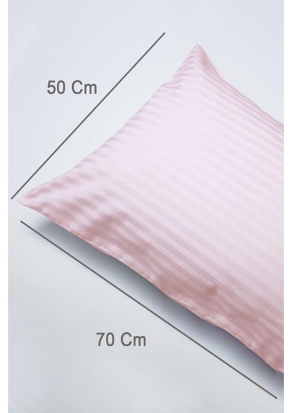 %100 Pamuk 2’li Çizgili Saten Yastık Kılıfı 50 x 70 | Pembe fırsatları