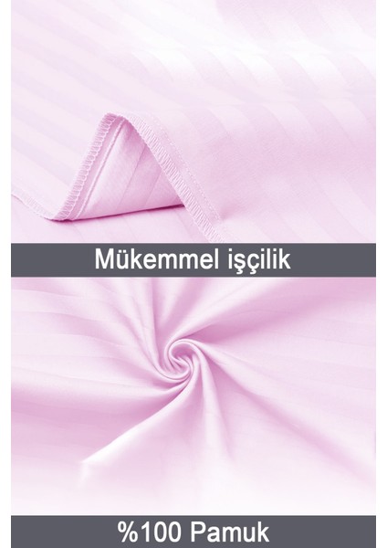 %100 Pamuk 2’li Çizgili Saten Yastık Kılıfı 50 x 70 | Pembe modelleri