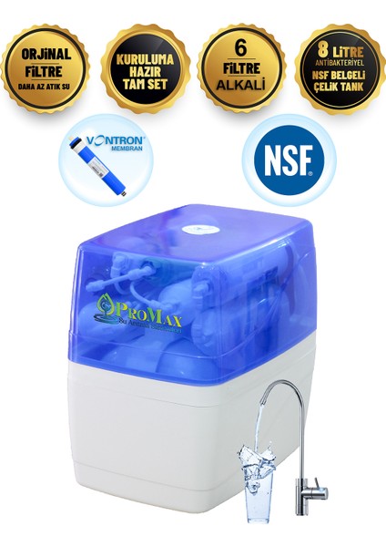 15 Aşamalı Mineral & Alkali Vontron Membran Nsf Çelik Tanklı Su Arıtma Cihazı