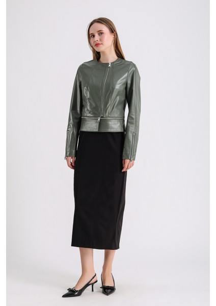 Alvira Kadın Yeşil Deri Ceket fiyatları