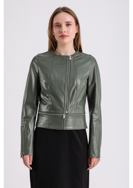 Alvira Kadın Yeşil Deri Ceket modelleri