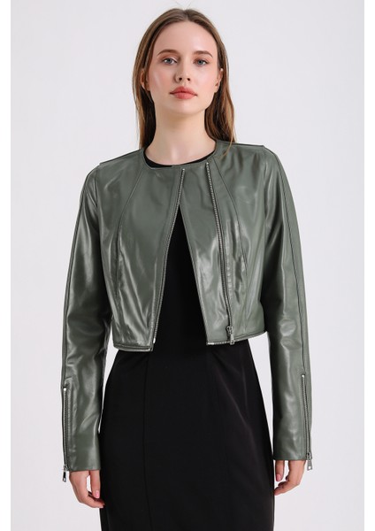 Alvira Kadın Yeşil Deri Ceket fırsatları