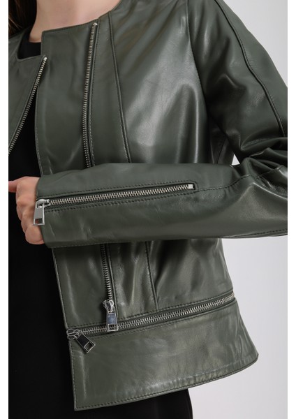 Alvira Kadın Yeşil Deri Ceket indirimleri