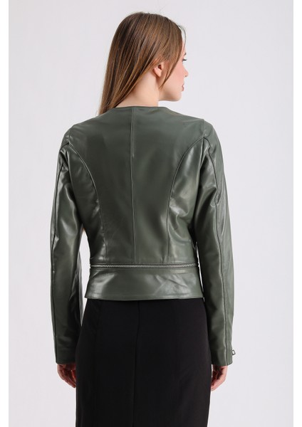 Alvira Kadın Yeşil Deri Ceket