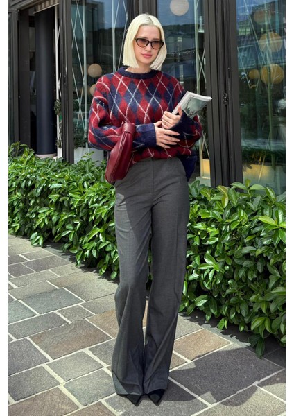 Lacivert Bisiklet Yaka Şardonlu Baklava Desenli Kazak MG2493 indirimleri