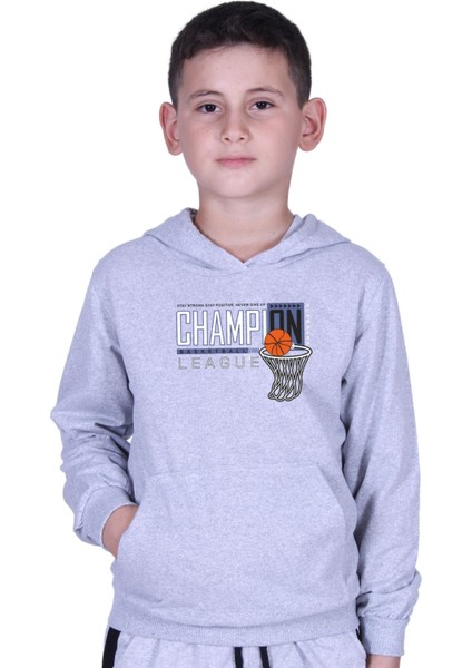 Kapüşonlu Kanguru Cepli Champıon Baskılı Erkek Çocuk Sweatshirt fiyatları