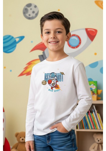 Sıfır Yaka Astranot Baskılı Erkek Çocuk Sweatshirt