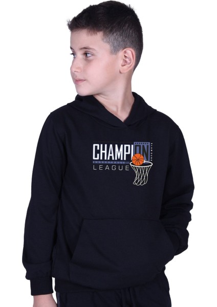Kapüşonlu Kanguru Cepli Champıon Baskılı Erkek Çocuk Sweatshirt fiyatları