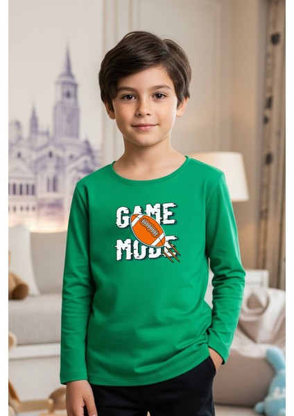 Sıfır Yaka Game Mode Baskılı Erkek Çocuk Sweatshirt