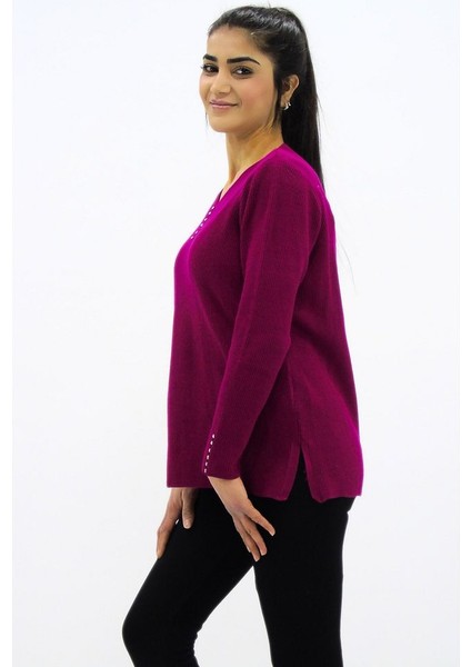 Yaka ve Kol Taş Detaylı Triko Kazak modelleri