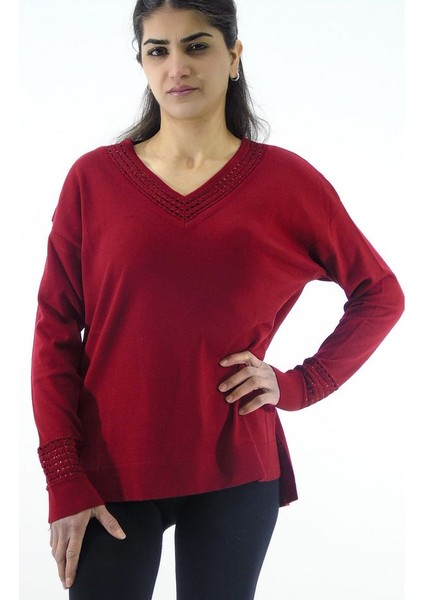 Yaka Ve Kol Detaylı Triko Kazak