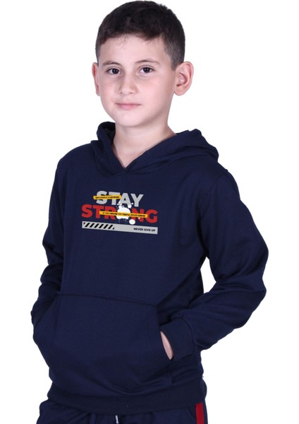 Kapüşonlu Kanguru Cepli Stay Strong Baskılı Erkek Çocuk Sweatshirt