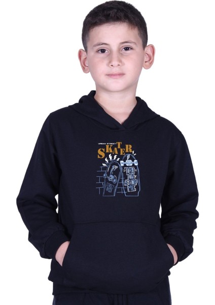 Kapüşonlu Kanguru Cepli Skater Baskılı Erkek Çocuk Sweatshirt fiyatları