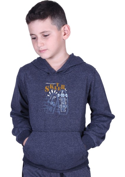 Kapüşonlu Kanguru Cepli Skater Baskılı Erkek Çocuk Sweatshirt