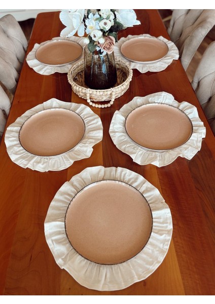 Natürel Ham Keten Fırfırlı Supla Takımı Amerikan Servis 6 Adet (40x40cm)