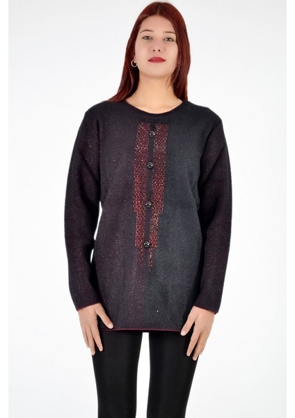 Sıfır Yaka İnci Detaylı Triko Kazak