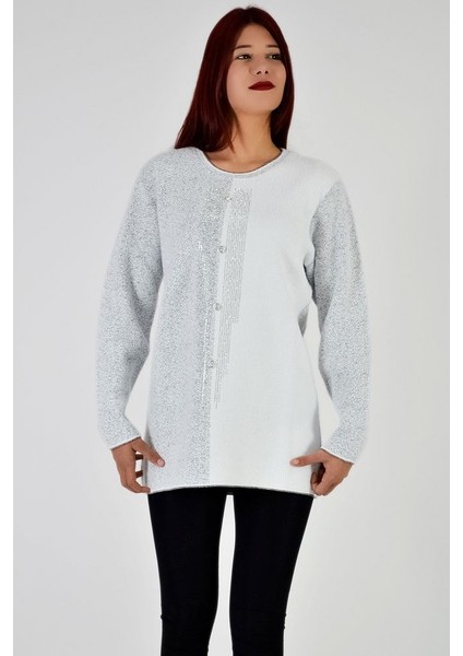 Sıfır Yaka İnci Detaylı Triko Kazak