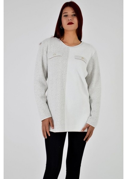 Sıfır Yaka Cep Görünümlü Triko Kazak indirimleri