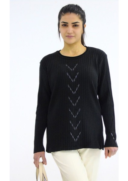 Sıfır Yaka Fitilli Triko Kazak