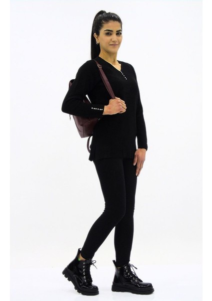 Yaka ve Kol Taş Detaylı Triko Kazak indirimleri