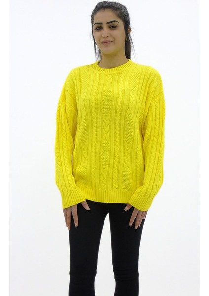 Saç Örgü Detaylı Basic Triko Kazak