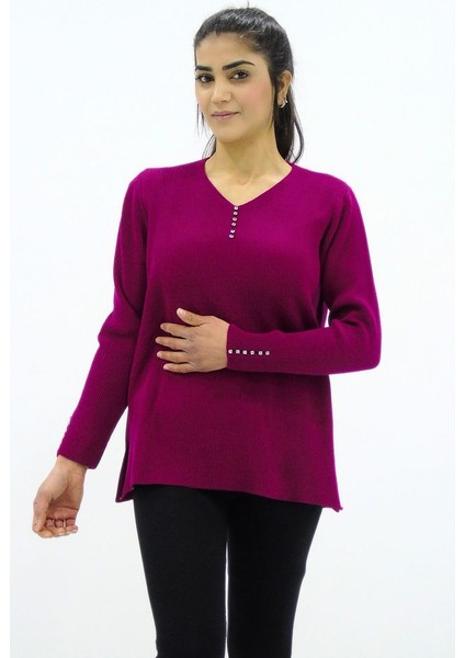 Yaka ve Kol Taş Detaylı Triko Kazak fırsatları