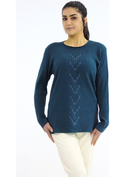 Sıfır Yaka Fitilli Triko Kazak