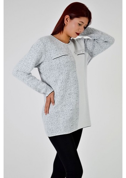 Sıfır Yaka Cep Görünümlü Triko Kazak modelleri