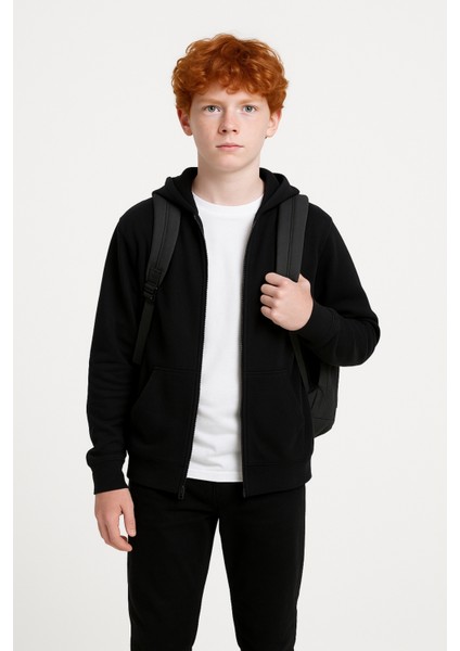 Kız - Erkek Basic Fermuarlı Kapüşonlu Okul Sweatshırt G2025-3 modelleri