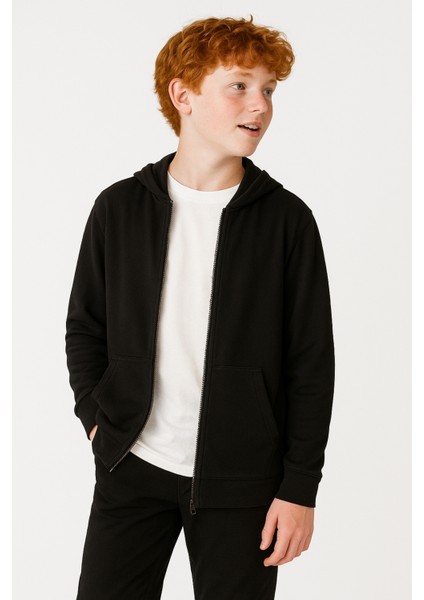 Kız - Erkek Basic Fermuarlı Kapüşonlu Okul Sweatshırt G2025-3 fırsatları