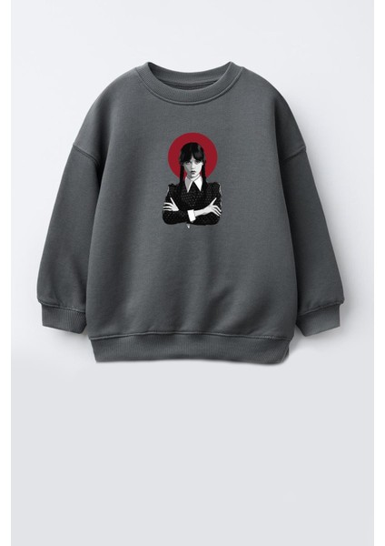 Kız Çocuk Wednesday Baskılı 3 Iplik Kumaş Pamuklu Sweatshirt