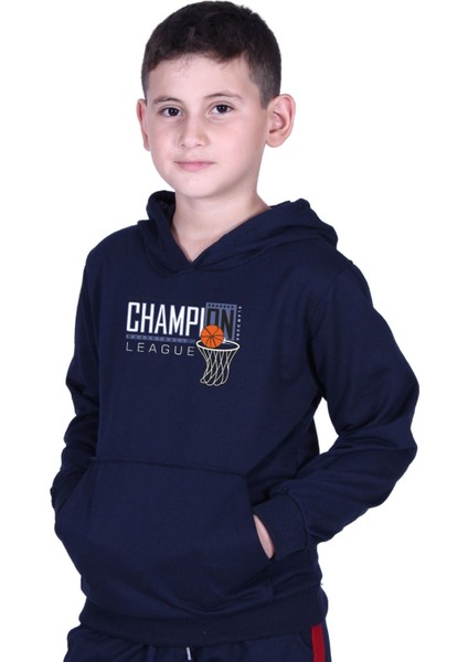 Kapüşonlu Kanguru Cepli Champıon Baskılı Erkek Çocuk Sweatshirt