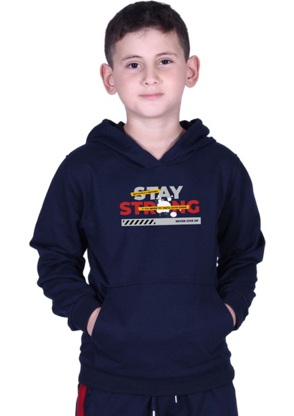 Kapüşonlu Kanguru Cepli Stay Strong Baskılı Erkek Çocuk Sweatshirt fiyatları