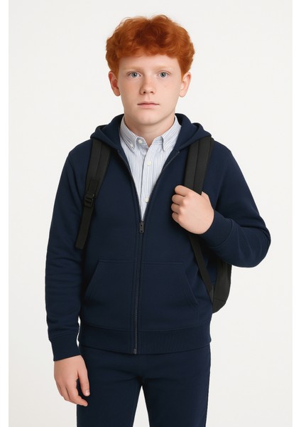 Kız - Erkek Basic Fermuarlı Kapüşonlu Okul Sweatshırt G2025-3 fiyatları