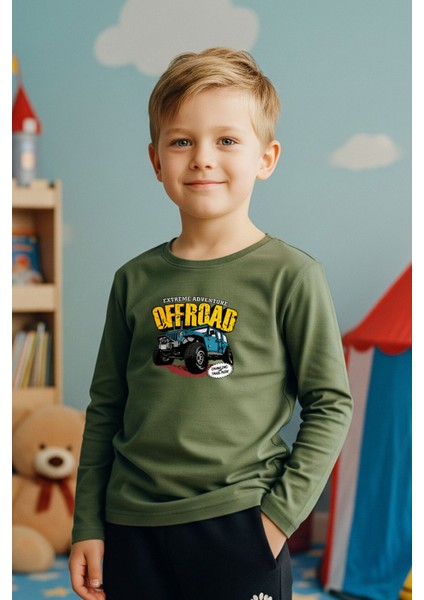 Sıfır Yaka Off Road Baskılı Erkek Çocuk Sweatshirt