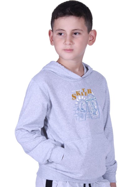 Kapüşonlu Kanguru Cepli Skater Baskılı Erkek Çocuk Sweatshirt fiyatları