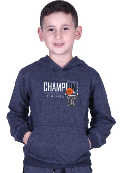 Kapüşonlu Kanguru Cepli Champıon Baskılı Erkek Çocuk Sweatshirt