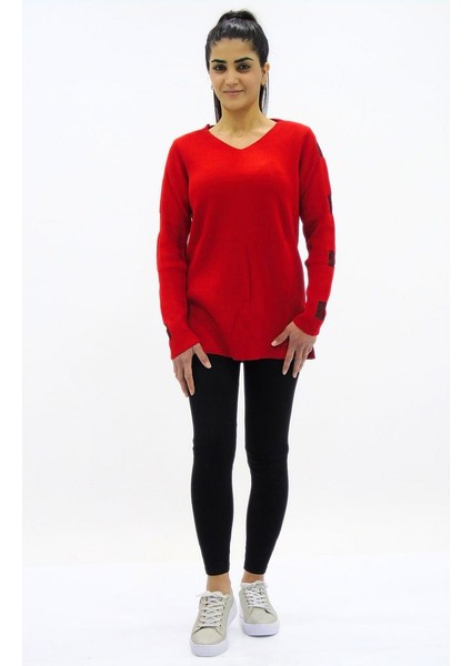 V Yaka Kol Detaylı Triko Kazak fiyatları