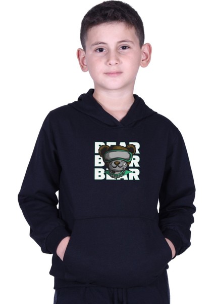 Kapüşonlu Kanguru Cepli Bear Baskılı Erkek Çocuk Sweatshirt fiyatları