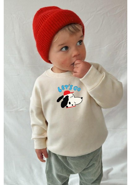 Erkek Çocuk Köpek Baskılı 3 Iplik Kumaş Pamuklu Sweatshirt
