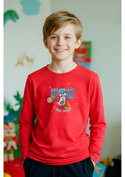 Erkek Çocuk Bisiklet Yaka Baskı Detaylı 3'lü Basic Sweatshirt modelleri