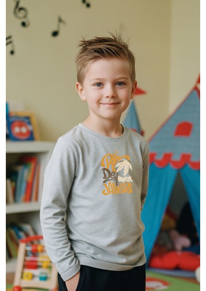 Erkek Çocuk Bisiklet Yaka Baskı Detaylı 3'lü Basic Sweatshirt modelleri